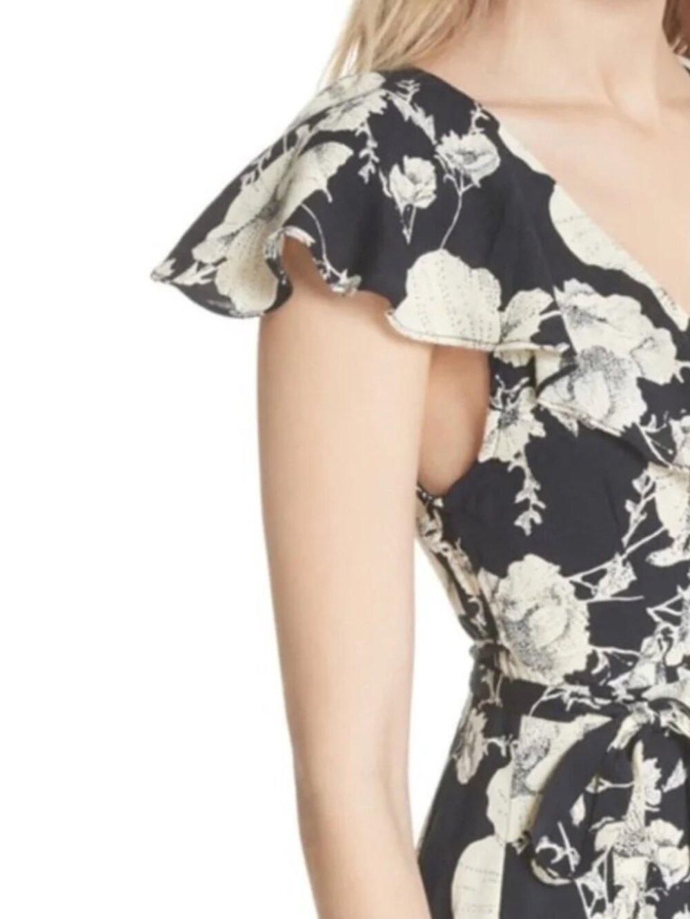 FREE PEOPLE French Quarter Mini Wrap Dress, Black and Cream Floral , Size M - Picture 6 of 9